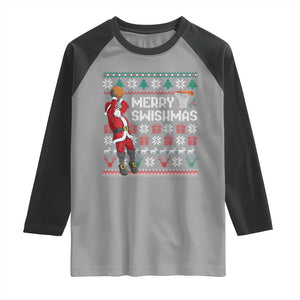 Funny Black Santa Christmas Basketball Raglan Shirt Merry Swishmass Xmas Sport TS11 Sport Gray Black Print Your Wear