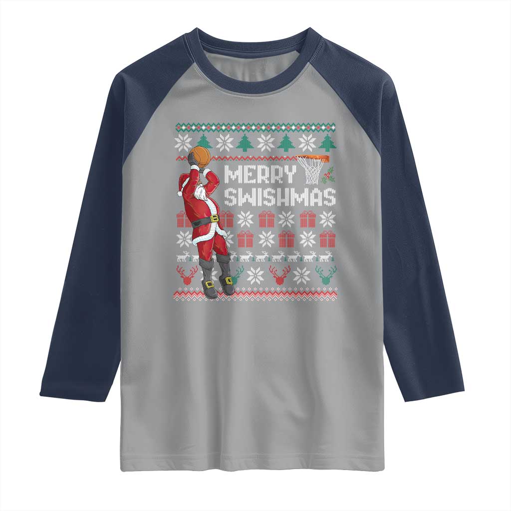 Funny Black Santa Christmas Basketball Raglan Shirt Merry Swishmass Xmas Sport TS11 Sport Gray Navy Print Your Wear