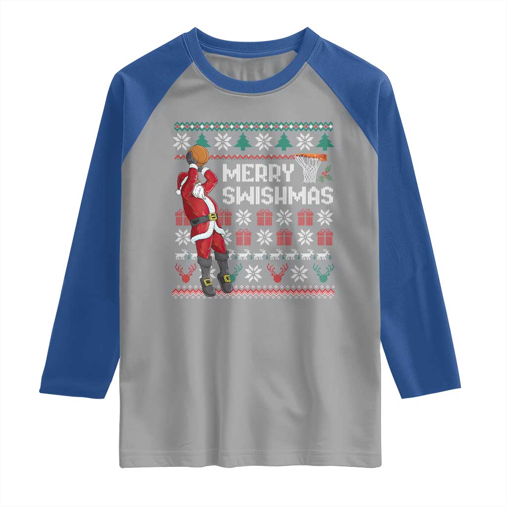 Funny Black Santa Christmas Basketball Raglan Shirt Merry Swishmass Xmas Sport TS11 Sport Gray Royal Print Your Wear