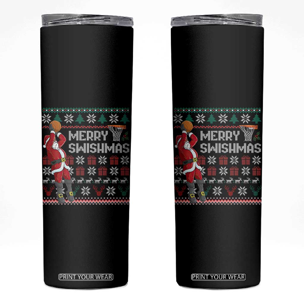 Funny Black Santa Christmas Basketball Skinny Tumbler Merry Swishmass Xmas Sport TS11 Black Print Your Wear