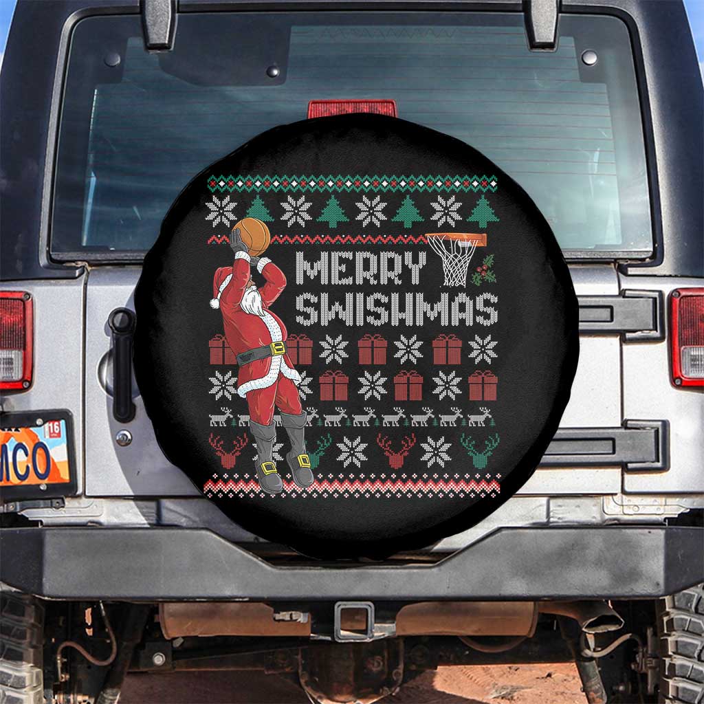 Funny Black Santa Christmas Basketball Spare Tire Cover Merry Swishmass Xmas Sport TS11 No hole Black Print Your Wear