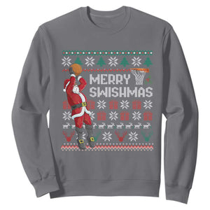 Funny Black Santa Christmas Basketball Sweatshirt Merry Swishmass Xmas Sport TS11 Charcoal Print Your Wear