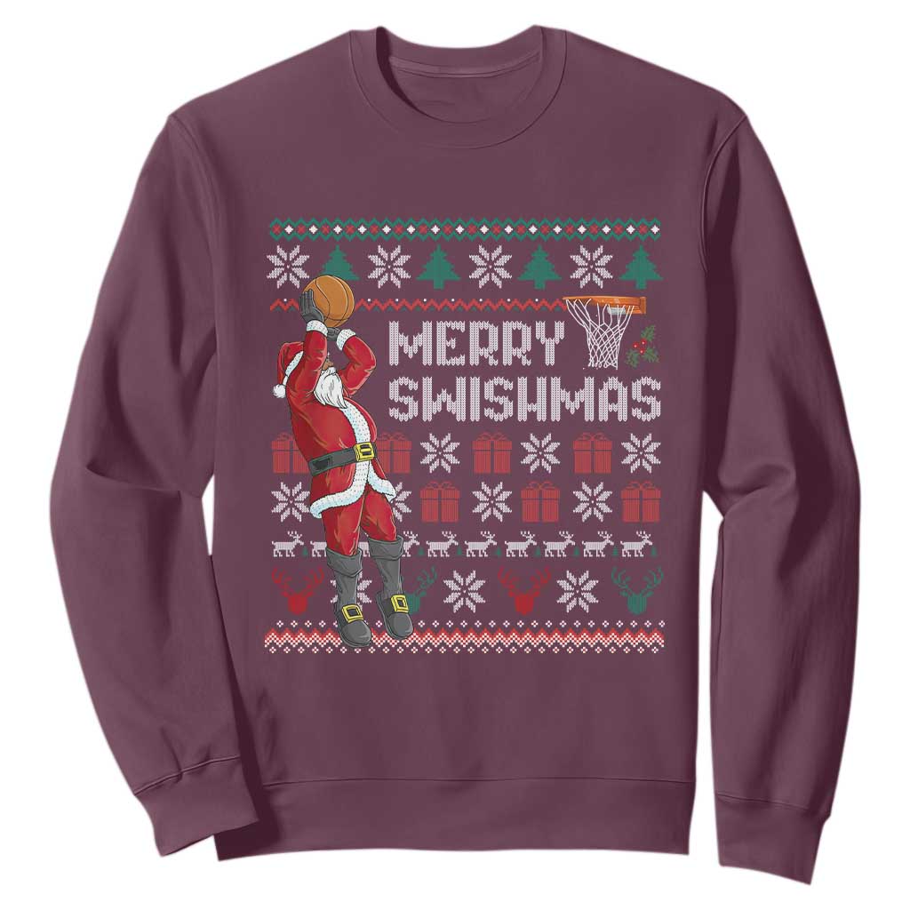 Funny Black Santa Christmas Basketball Sweatshirt Merry Swishmass Xmas Sport TS11 Maroon Print Your Wear