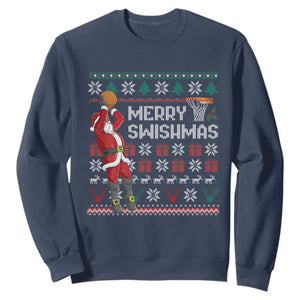 Funny Black Santa Christmas Basketball Sweatshirt Merry Swishmass Xmas Sport TS11 Navy Print Your Wear