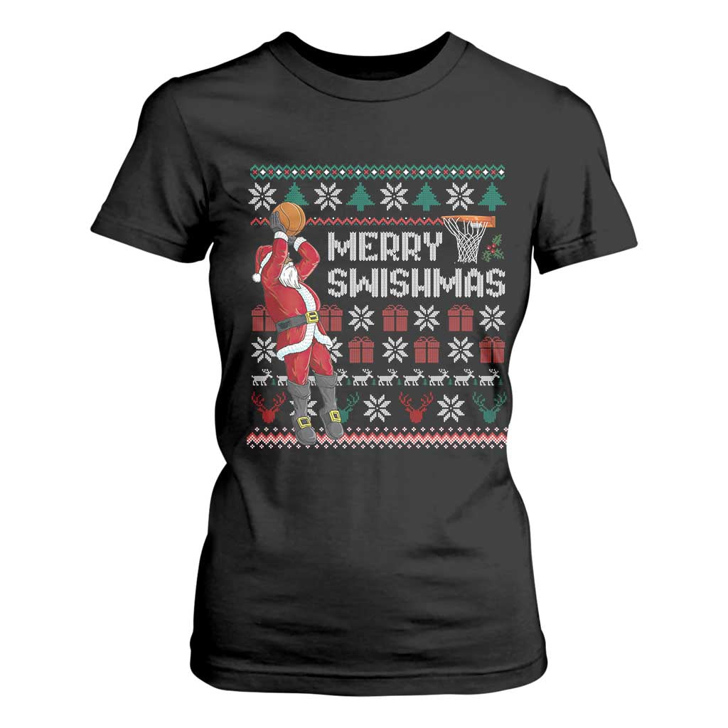Funny Black Santa Christmas Basketball T Shirt For Women Merry Swishmass Xmas Sport TS11 Black Print Your Wear
