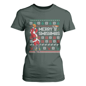 Funny Black Santa Christmas Basketball T Shirt For Women Merry Swishmass Xmas Sport TS11 Dark Forest Green Print Your Wear