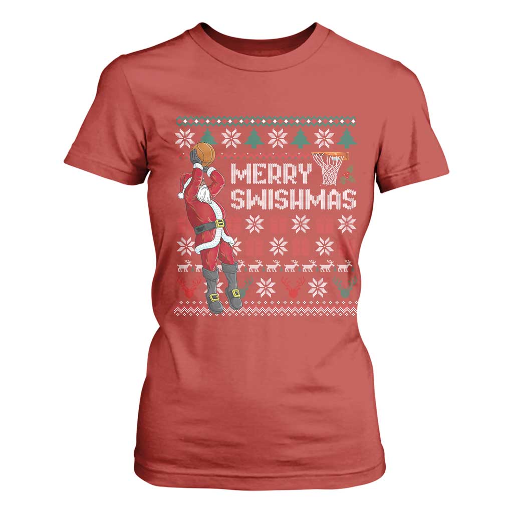Funny Black Santa Christmas Basketball T Shirt For Women Merry Swishmass Xmas Sport TS11 Red Print Your Wear
