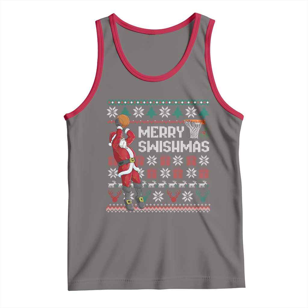 Funny Black Santa Christmas Basketball Tank Top Merry Swishmass Xmas Sport TS11 Deep Heather Red Print Your Wear