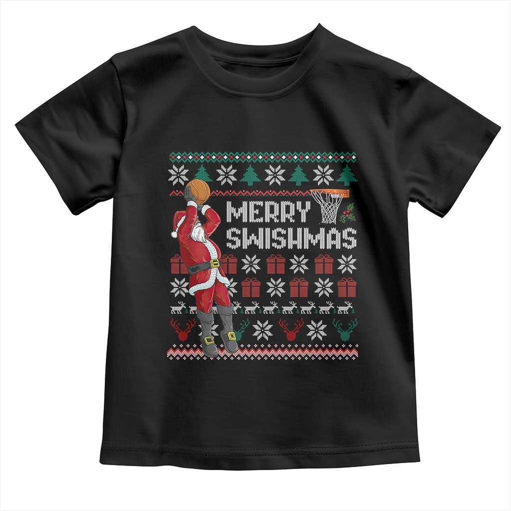 Funny Black Santa Christmas Basketball Toddler T Shirt Merry Swishmass Xmas Sport TS11 Black Print Your Wear