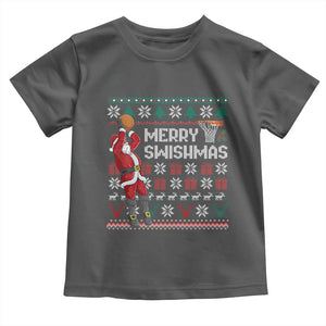 Funny Black Santa Christmas Basketball Toddler T Shirt Merry Swishmass Xmas Sport TS11 Dark Heather Print Your Wear