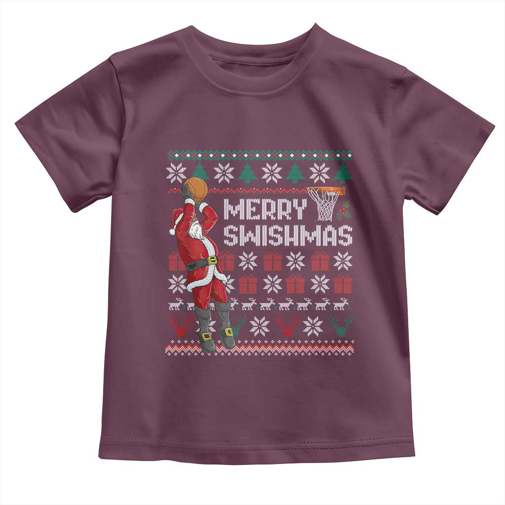 Funny Black Santa Christmas Basketball Toddler T Shirt Merry Swishmass Xmas Sport TS11 Maroon Print Your Wear