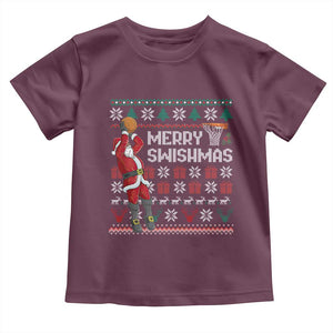 Funny Black Santa Christmas Basketball Toddler T Shirt Merry Swishmass Xmas Sport TS11 Maroon Print Your Wear