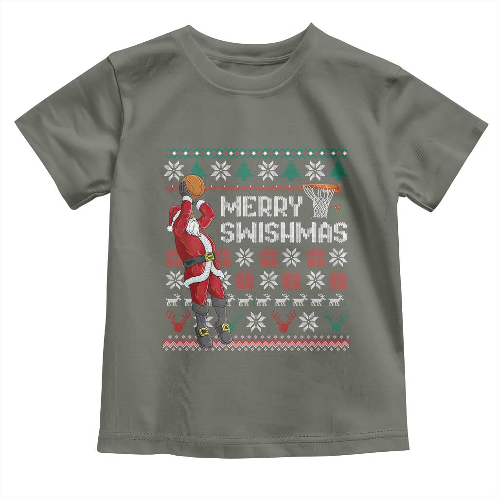 Funny Black Santa Christmas Basketball Toddler T Shirt Merry Swishmass Xmas Sport TS11 Military Green Print Your Wear