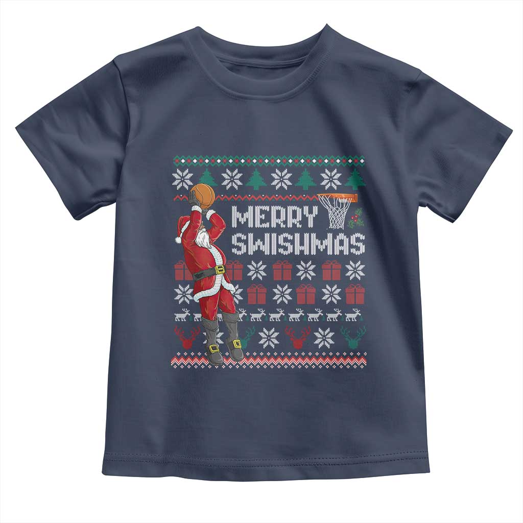 Funny Black Santa Christmas Basketball Toddler T Shirt Merry Swishmass Xmas Sport TS11 Navy Print Your Wear