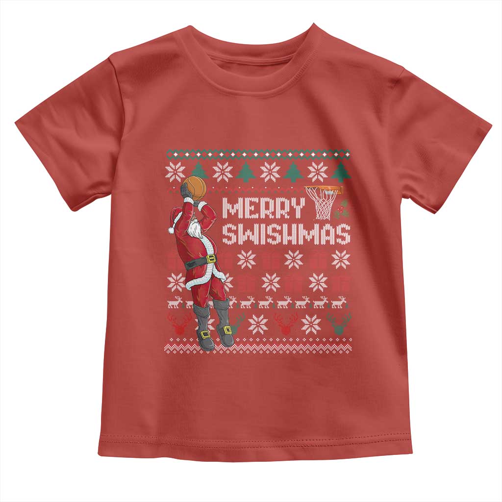 Funny Black Santa Christmas Basketball Toddler T Shirt Merry Swishmass Xmas Sport TS11 Red Print Your Wear