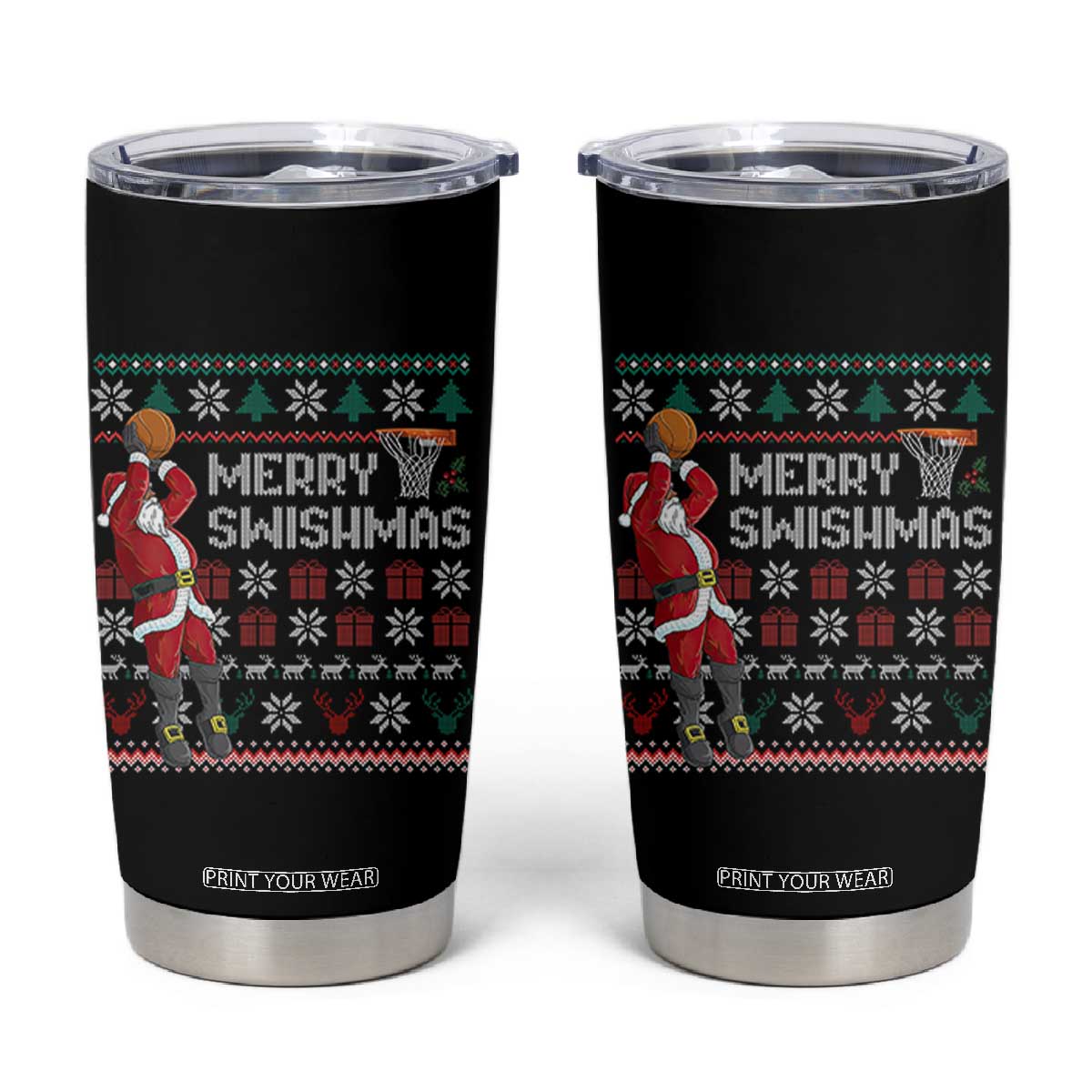 Funny Black Santa Christmas Basketball Tumbler Cup Merry Swishmass Xmas Sport TS11 Black Print Your Wear