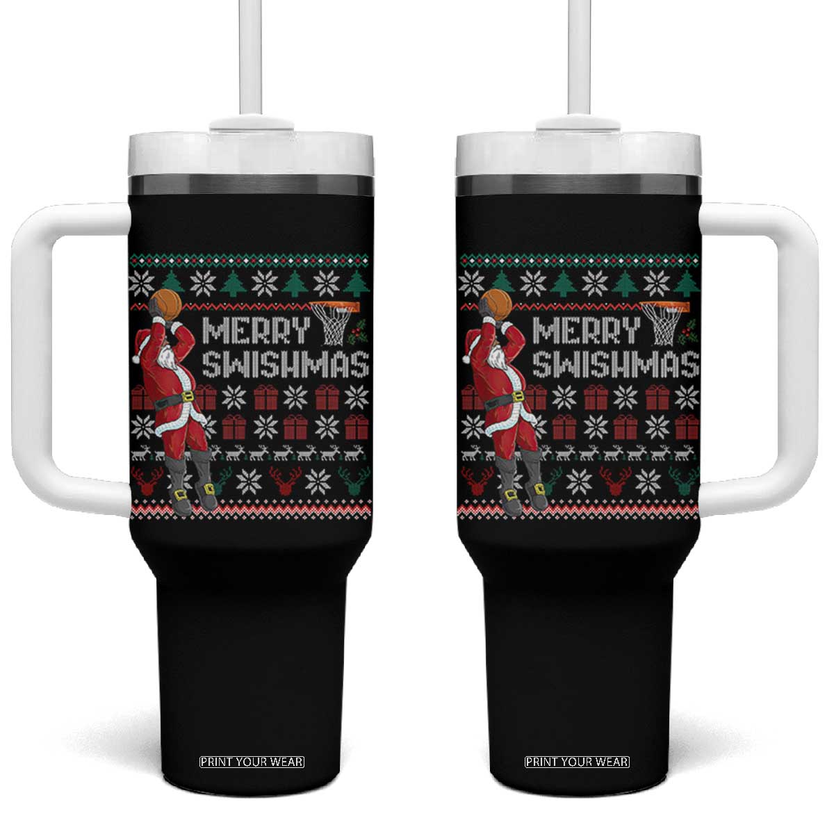 Funny Black Santa Christmas Basketball Tumbler With Handle Merry Swishmass Xmas Sport TS11 One Size: 40 oz Black Print Your Wear