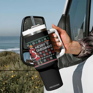 Funny Black Santa Christmas Basketball Tumbler With Handle Merry Swishmass Xmas Sport TS11 Print Your Wear