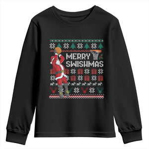 Funny Black Santa Christmas Basketball Youth Sweatshirt Merry Swishmass Xmas Sport TS11 Black Print Your Wear