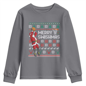 Funny Black Santa Christmas Basketball Youth Sweatshirt Merry Swishmass Xmas Sport TS11 Charcoal Print Your Wear