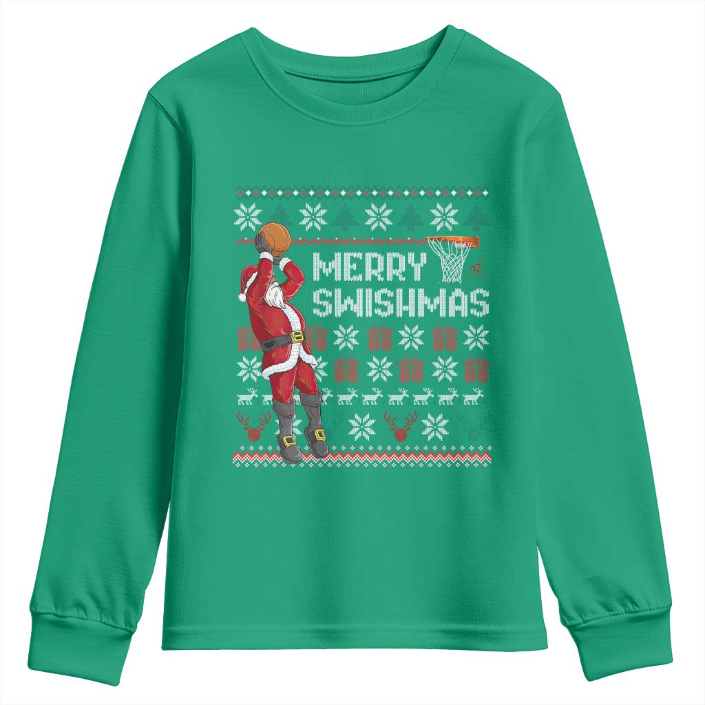 Funny Black Santa Christmas Basketball Youth Sweatshirt Merry Swishmass Xmas Sport TS11 Irish Green Print Your Wear