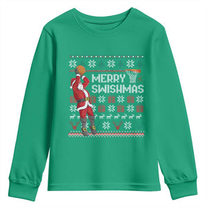 Funny Black Santa Christmas Basketball Youth Sweatshirt Merry Swishmass Xmas Sport TS11 Irish Green Print Your Wear