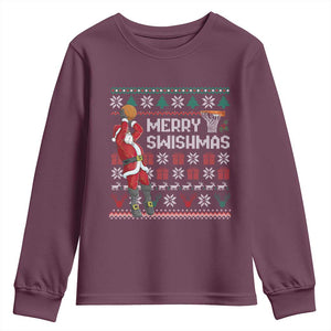 Funny Black Santa Christmas Basketball Youth Sweatshirt Merry Swishmass Xmas Sport TS11 Maroon Print Your Wear