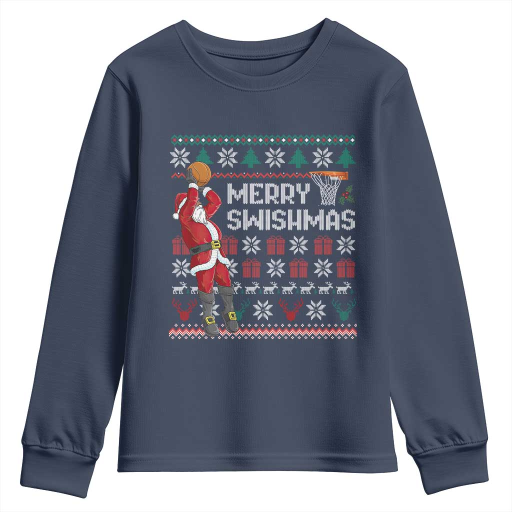 Funny Black Santa Christmas Basketball Youth Sweatshirt Merry Swishmass Xmas Sport TS11 Navy Print Your Wear
