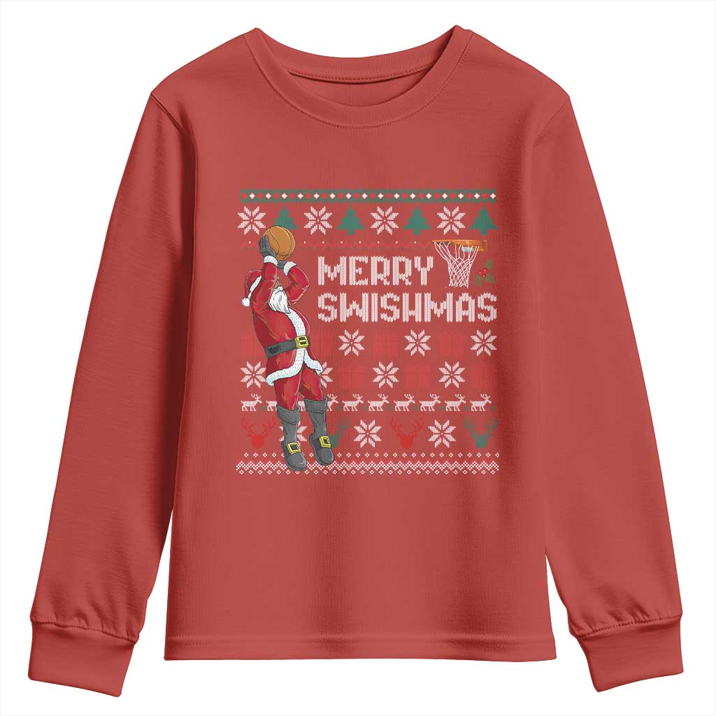 Funny Black Santa Christmas Basketball Youth Sweatshirt Merry Swishmass Xmas Sport TS11 Red Print Your Wear