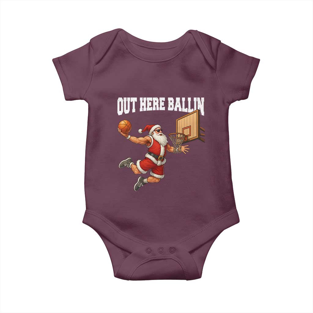 Funny Christmas Basketball Baby Onesie Out Here Ballin Xmas Santa Sport TS11 Maroon Print Your Wear