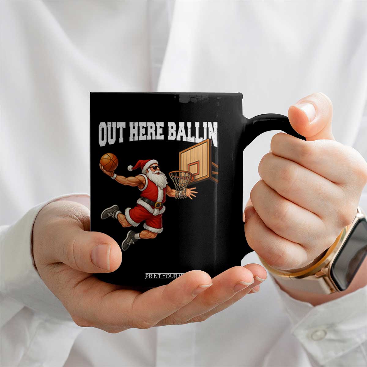 Funny Christmas Basketball Coffee Mug Out Here Ballin Xmas Santa Sport TS11 Print Your Wear