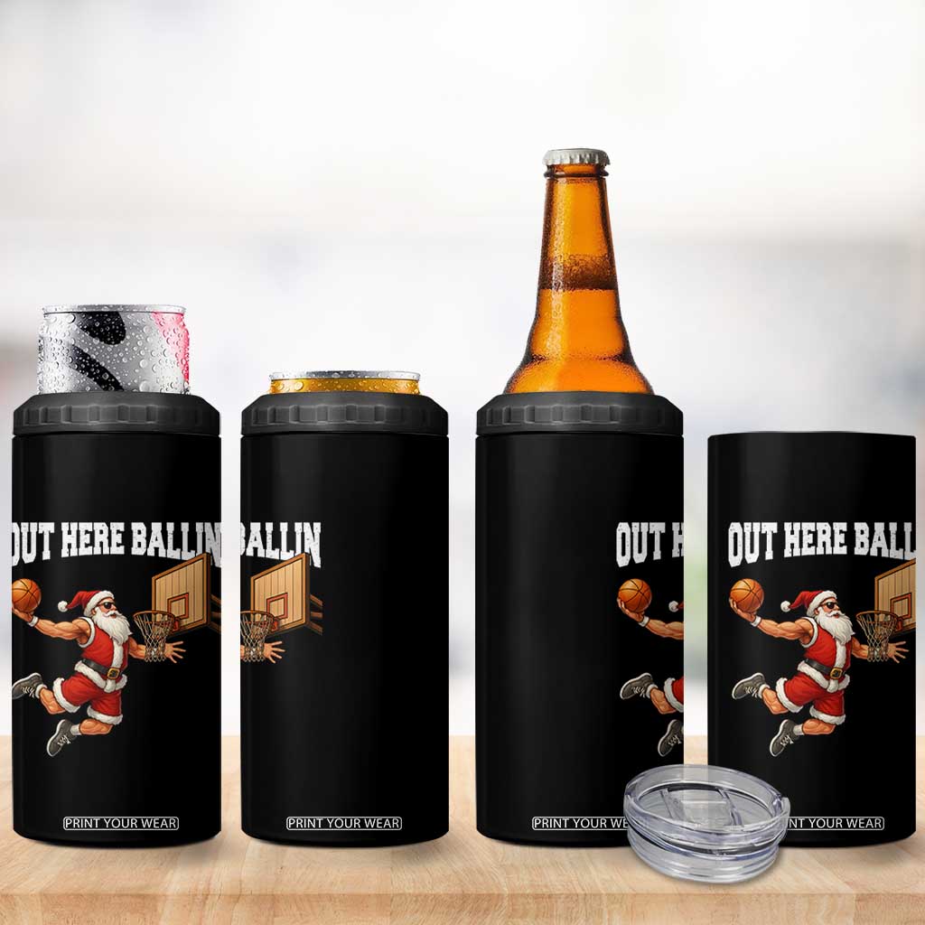Funny Christmas Basketball 4 in 1 Can Cooler Tumbler Out Here Ballin Xmas Santa Sport TS11 Print Your Wear