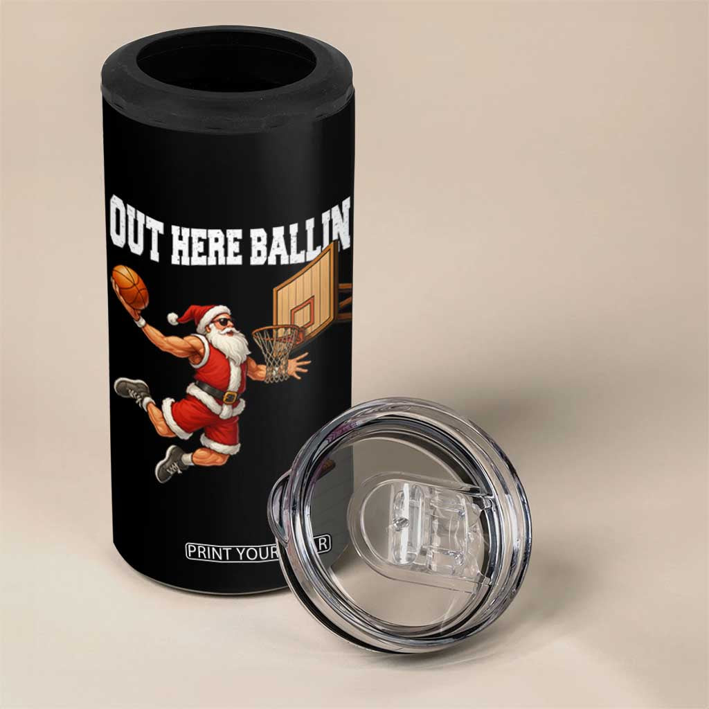 Funny Christmas Basketball 4 in 1 Can Cooler Tumbler Out Here Ballin Xmas Santa Sport TS11 Print Your Wear