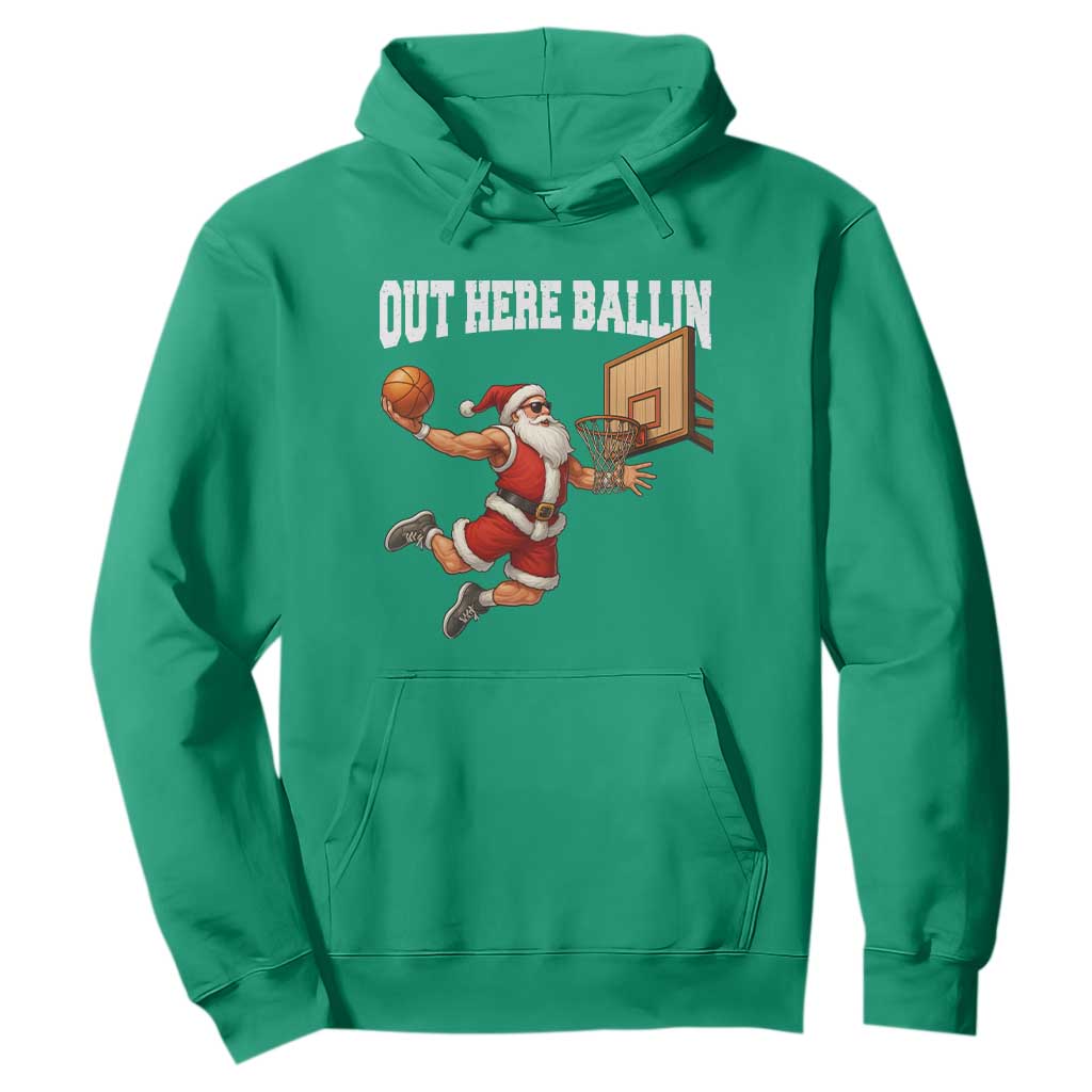 Funny Christmas Basketball Hoodie Out Here Ballin Xmas Santa Sport TS11 Irish Green Print Your Wear