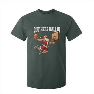 Funny Christmas Basketball T Shirt For Kid Out Here Ballin Xmas Santa Sport TS11 Dark Forest Green Print Your Wear