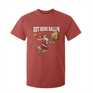 Funny Christmas Basketball T Shirt For Kid Out Here Ballin Xmas Santa Sport TS11 Red Print Your Wear