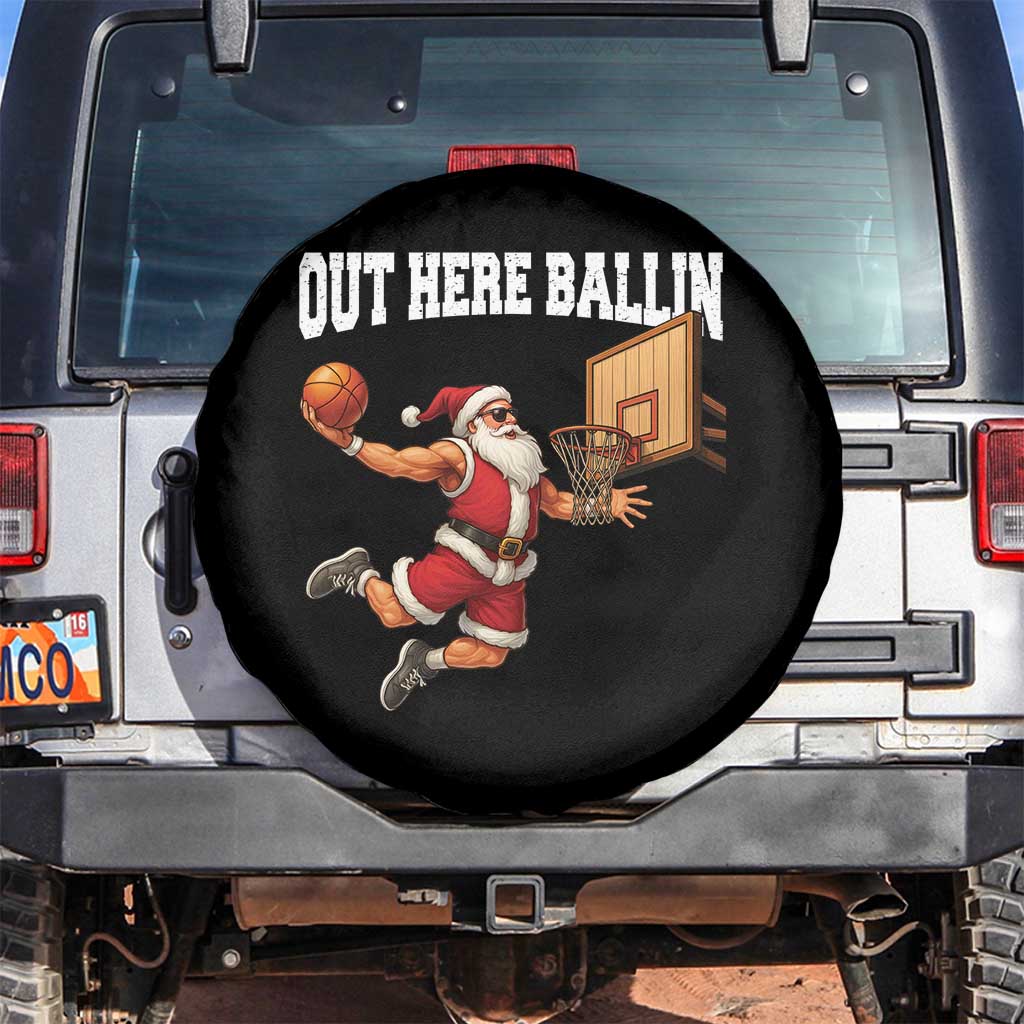 Funny Christmas Basketball Spare Tire Cover Out Here Ballin Xmas Santa Sport TS11 No hole Black Print Your Wear