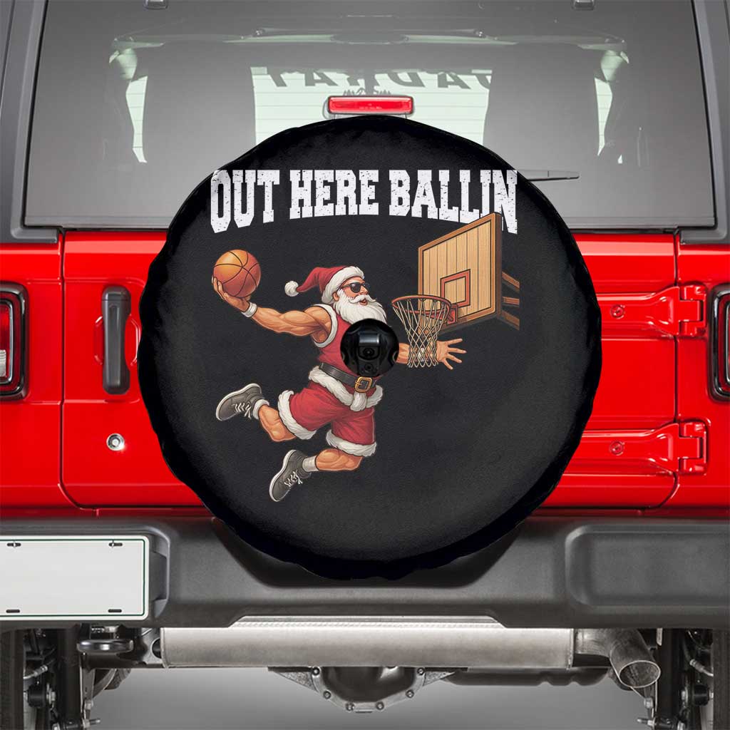 Funny Christmas Basketball Spare Tire Cover Out Here Ballin Xmas Santa Sport TS11 Black Print Your Wear
