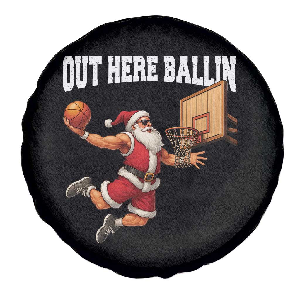 Funny Christmas Basketball Spare Tire Cover Out Here Ballin Xmas Santa Sport TS11 Print Your Wear