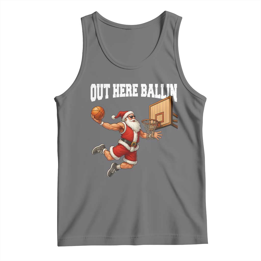 Funny Christmas Basketball Tank Top Out Here Ballin Xmas Santa Sport TS11 Black Heather Print Your Wear