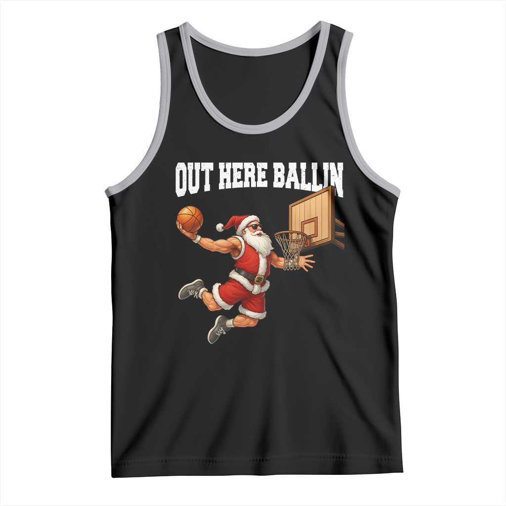 Funny Christmas Basketball Tank Top Out Here Ballin Xmas Santa Sport TS11 Black Athletic Heather Print Your Wear