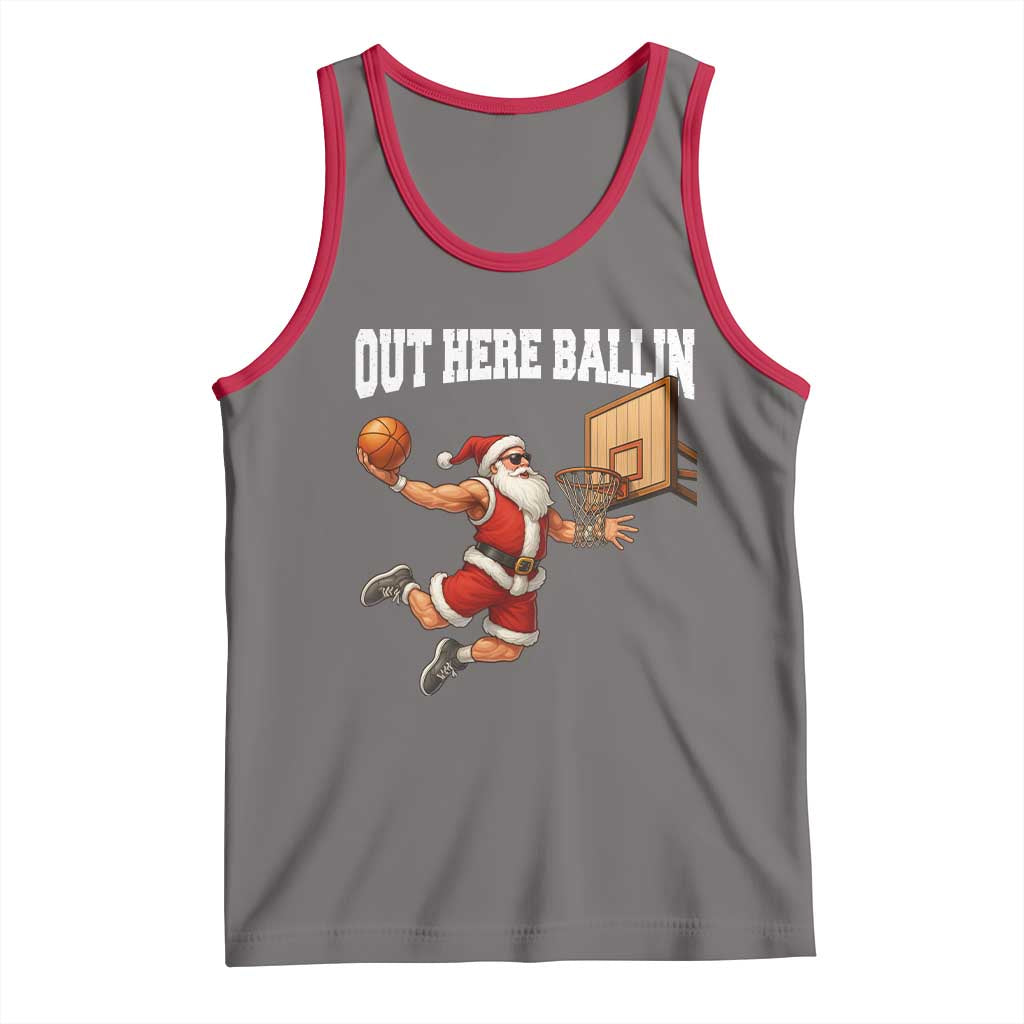Funny Christmas Basketball Tank Top Out Here Ballin Xmas Santa Sport TS11 Deep Heather Red Print Your Wear