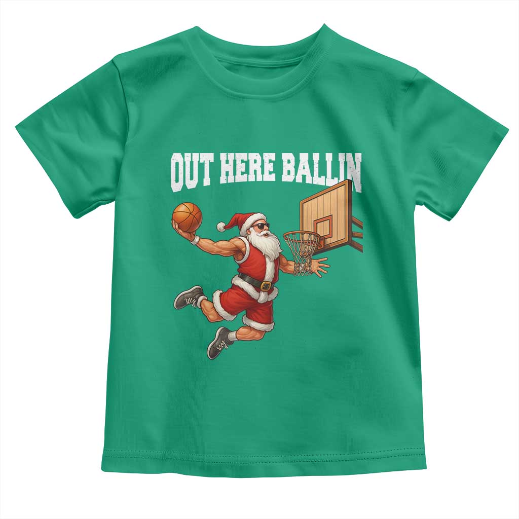 Funny Christmas Basketball Toddler T Shirt Out Here Ballin Xmas Santa Sport TS11 Irish Green Print Your Wear
