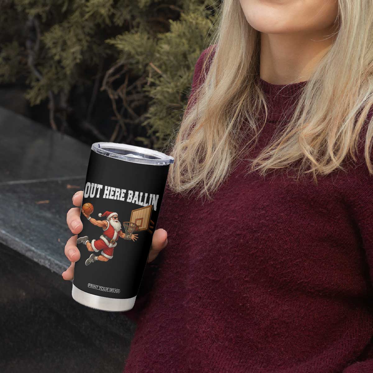 Funny Christmas Basketball Tumbler Cup Out Here Ballin Xmas Santa Sport TS11 Print Your Wear