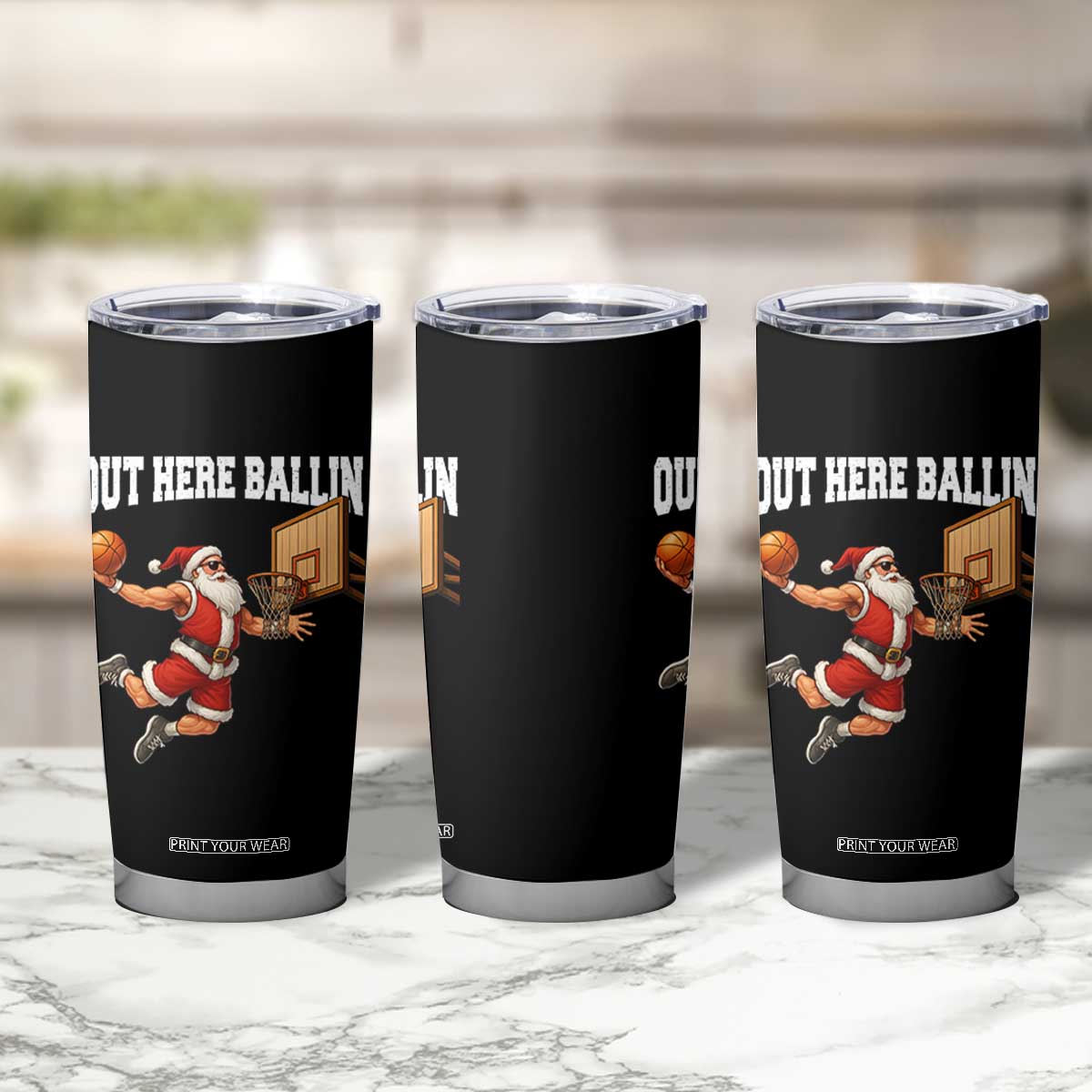 Funny Christmas Basketball Tumbler Cup Out Here Ballin Xmas Santa Sport TS11 Print Your Wear