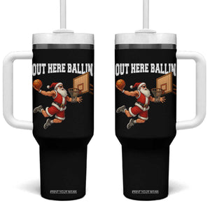 Funny Christmas Basketball Tumbler With Handle Out Here Ballin Xmas Santa Sport TS11 One Size: 40 oz Black Print Your Wear