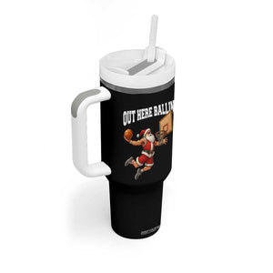 Funny Christmas Basketball Tumbler With Handle Out Here Ballin Xmas Santa Sport TS11 Print Your Wear