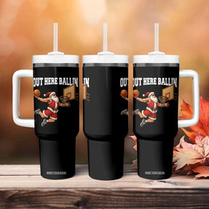 Funny Christmas Basketball Tumbler With Handle Out Here Ballin Xmas Santa Sport TS11 Print Your Wear