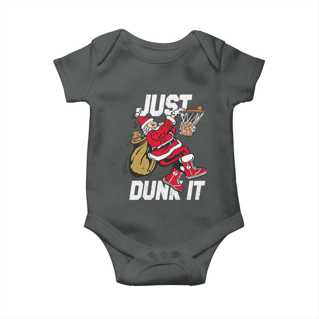 Funny Christmas Basketball Baby Onesie Just Dunk It Xmas Santa Sport TS11 Dark Heather Print Your Wear
