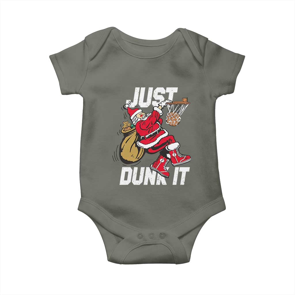 Funny Christmas Basketball Baby Onesie Just Dunk It Xmas Santa Sport TS11 Military Green Print Your Wear